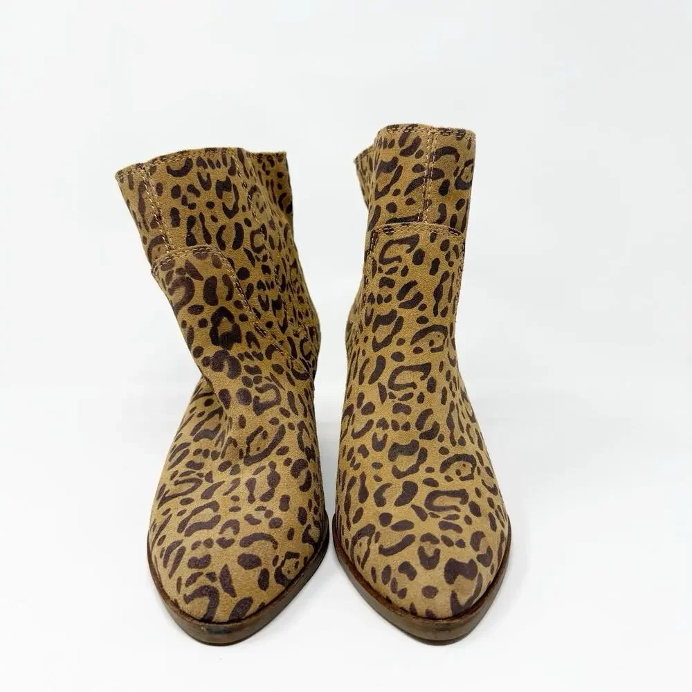Lucky Brand Wedge Ankle Boots 6.5M Leopard Suede Leather Safari Pull On Mob Wife